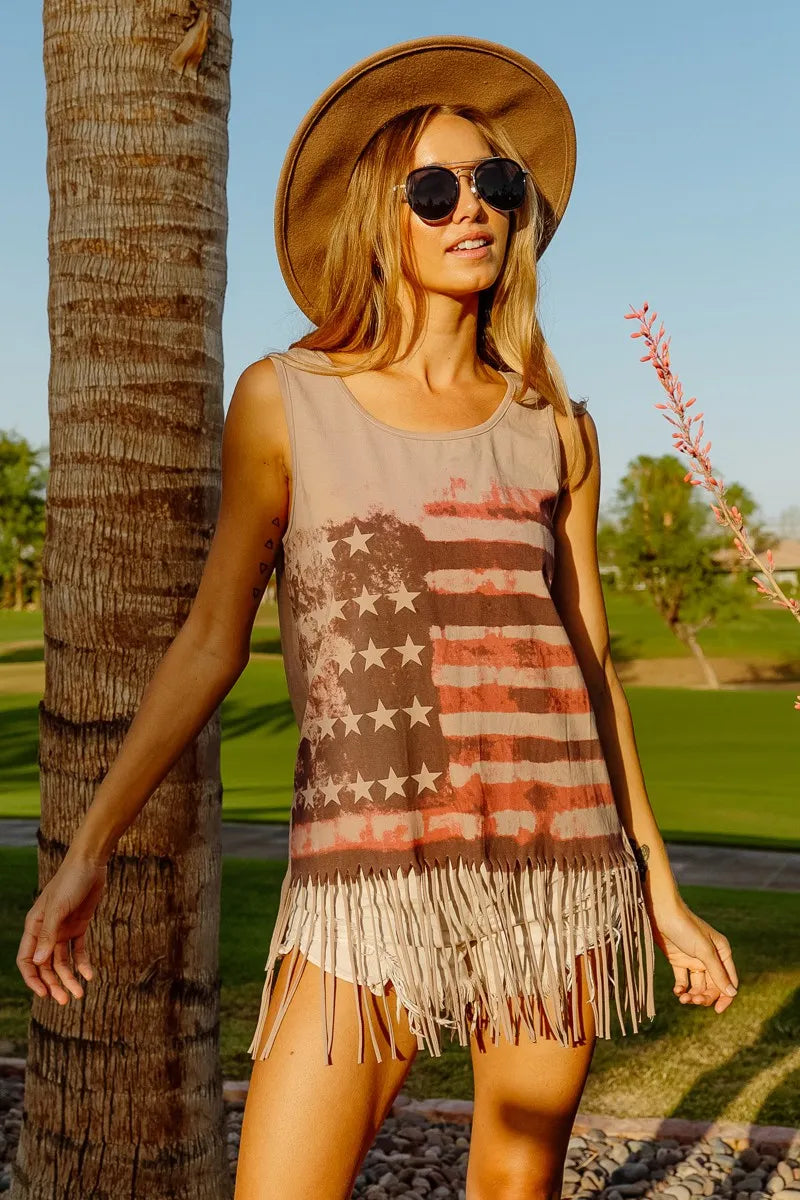 BiBi American Flag Print Knit Sleeveless Top West2East Surf
