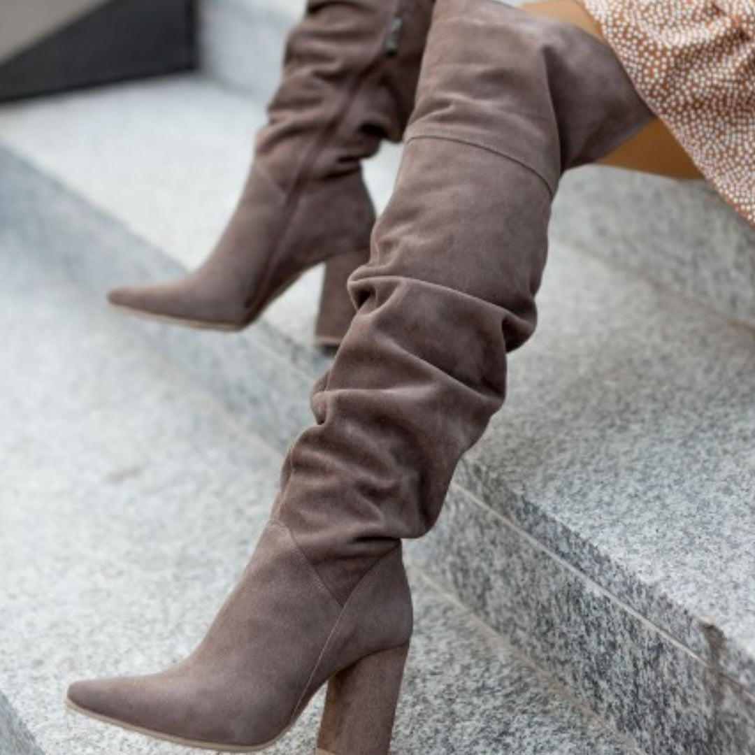 Fall Winter Fashion High Heel Pointed Toe Suede Women's Over-the-knee Boots See size chart under “more details” The Fashion Celestial