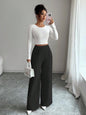 Women's High-Waist Straight-Leg Pants – Solid Color Button Detail Full Length FitiqueFit