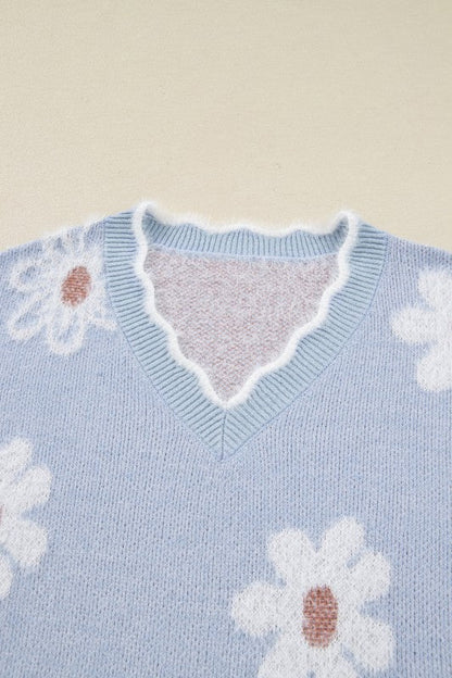 Plus Size Floral Scallop V-Neck Sweater Shop Style & More | Fresh Looks, Everyday Deals & Free Shipping