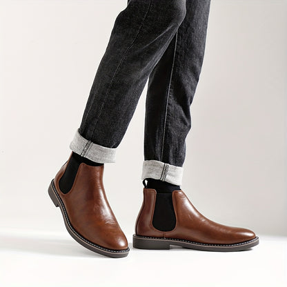 Men'S Chelsea Ankle Boots - Size 40-46, Brown Faux Cover with Black Elastic Band, Pointed Toe, TPR Sole, Ideal for Casual Wear and Vacation NovaCart