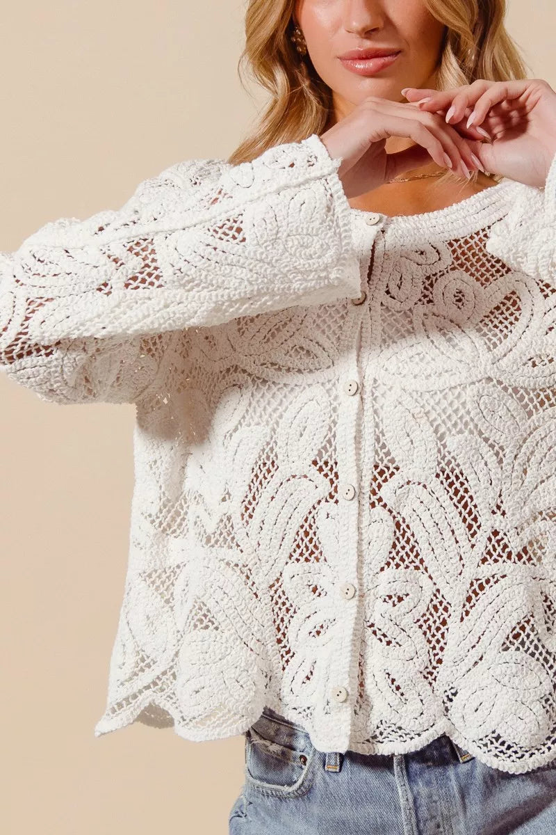 SO ME Button Front Floral Pattern Crochet Lace Cardigan New Era Fashion LLc