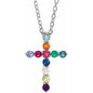 14K White Natural Multi-Gemstone & .03 CT Natural Diamond Cross 16-18" Necklace Ethereal Legacy Boutiques