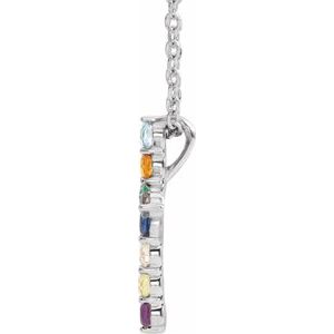 14K White Natural Multi-Gemstone & .03 CT Natural Diamond Cross 16-18" Necklace Ethereal Legacy Boutiques