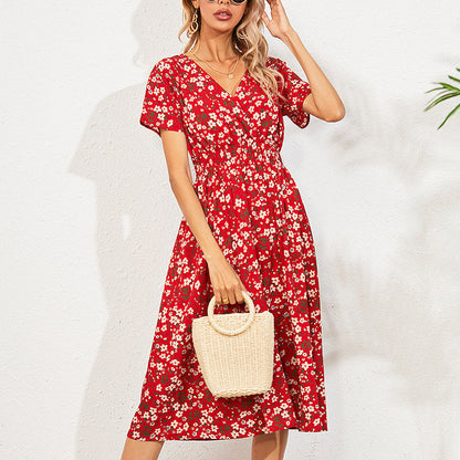 V-Neck Floral Print A-Line Satin Maxi Dress | 8 Colors FitiqueFit
