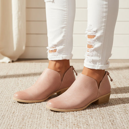 Women's Retro Chunky Heel Ankle Boots – Block Heel Faux Suede FitiqueFit
