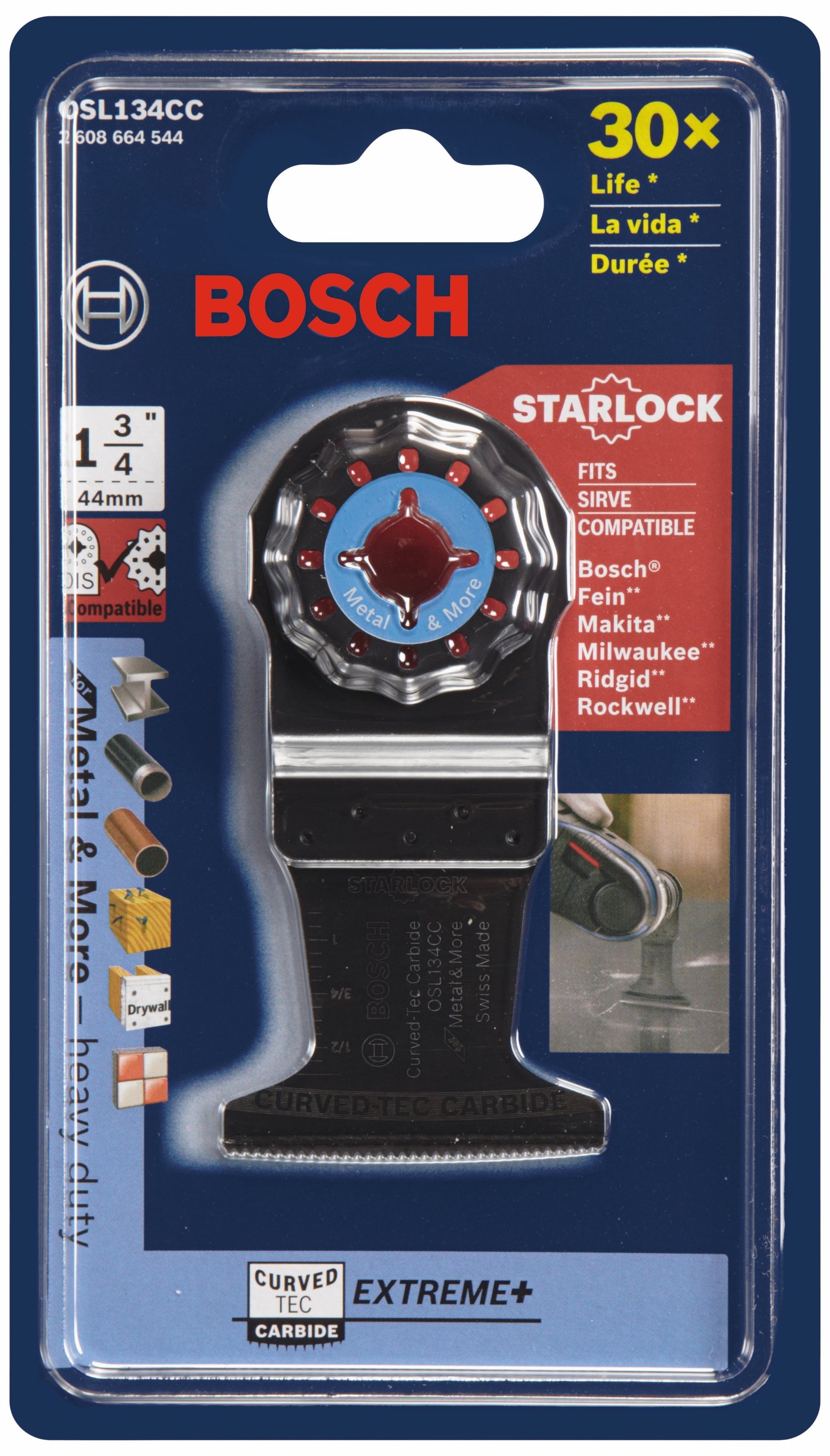 BOSCH OSL134CC 1-3/4 In. Starlock® Oscillating Multi-Tool Curved-Tec Carbide Extreme Plunge Blade VM Hardware