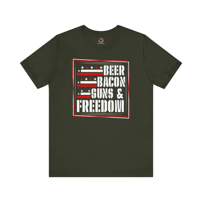 Beer Bacon Guns and Freedom T-Shirt The Devil's Pickle