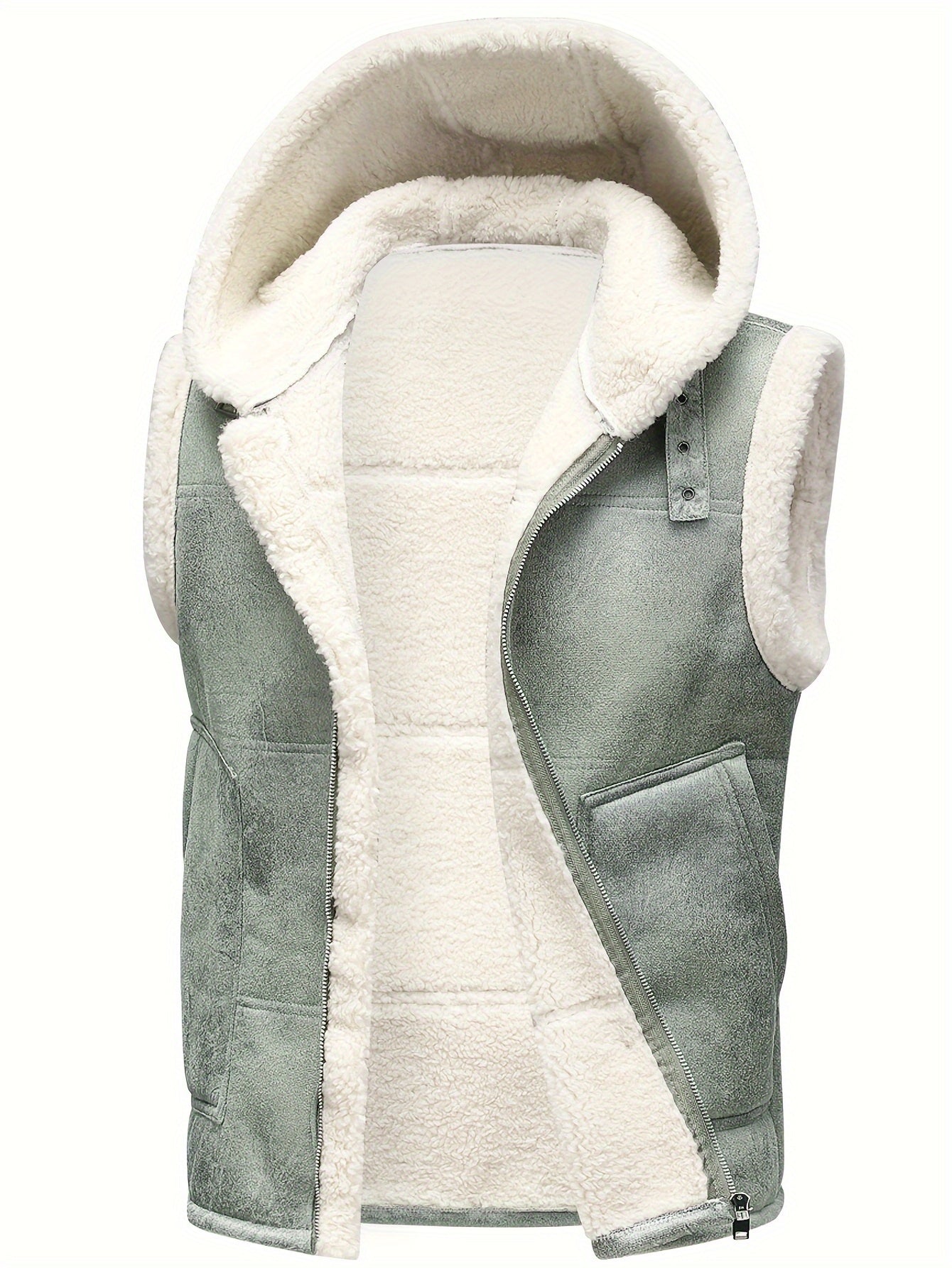 Men's Faux Fur-Lined Hooded Vest, Thickened and -Lined, Fashionable Windproof and Warm Outer Jacket for Men NovaCart