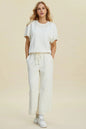 Double Take Full Size Pearl Detail Round Neck Top and Pants Set West2East Surf