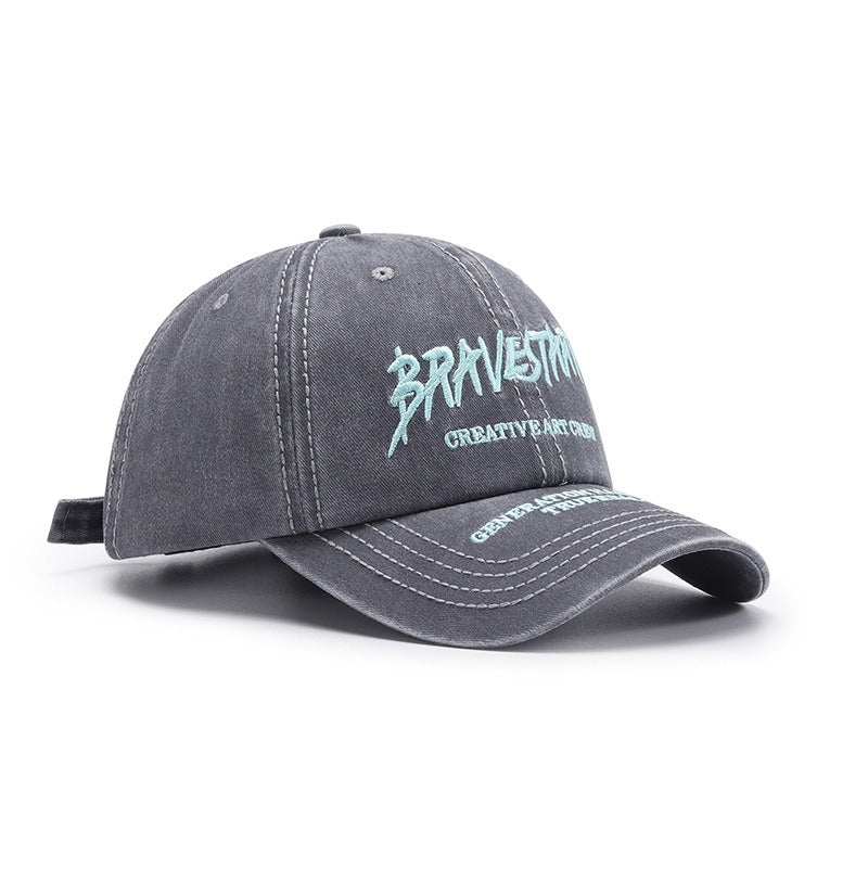 Fashionable Outdoor Versatile Curved Brim Letter Embroidery Men's Flat Tongue Hat Show Face Small Washed Women's Simple Baseball Hat Fashion