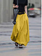 Women's High-Waist Flared Maxi Skirt – Solid Color Cotton Linen with Pockets FitiqueFit