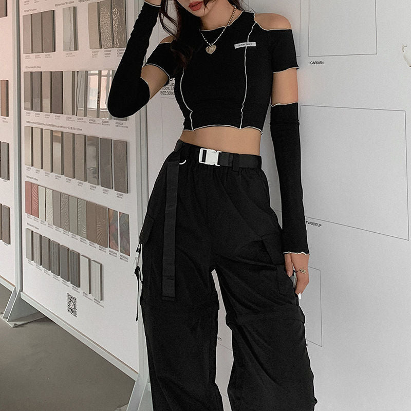 Summer Stylish Short Fitted T-Shirt for Women with a Round Neck, Hollow Design, And Long Sleeves, Perfect for Street Photography NovaCart