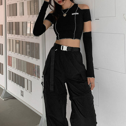 Summer Stylish Short Fitted T-Shirt for Women with a Round Neck, Hollow Design, And Long Sleeves, Perfect for Street Photography NovaCart
