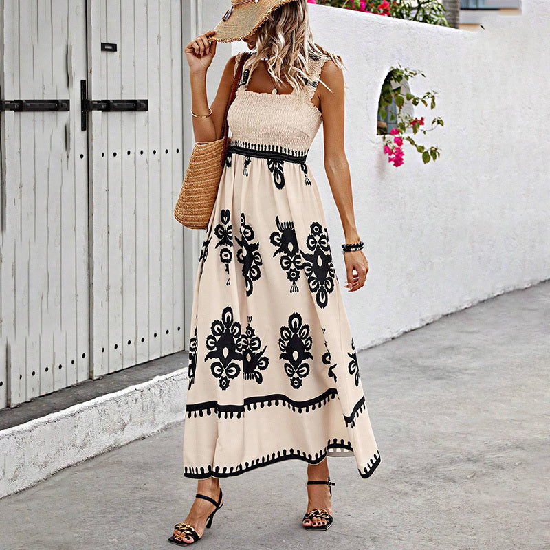 Women’s Wide-Strap Printed Maxi Dress FitiqueFit