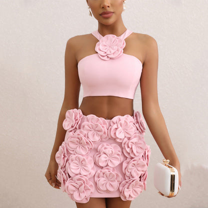 Fashion Suit Top Halter Decorative Flower Skirt See size chart under “more details” The Fashion Celestial