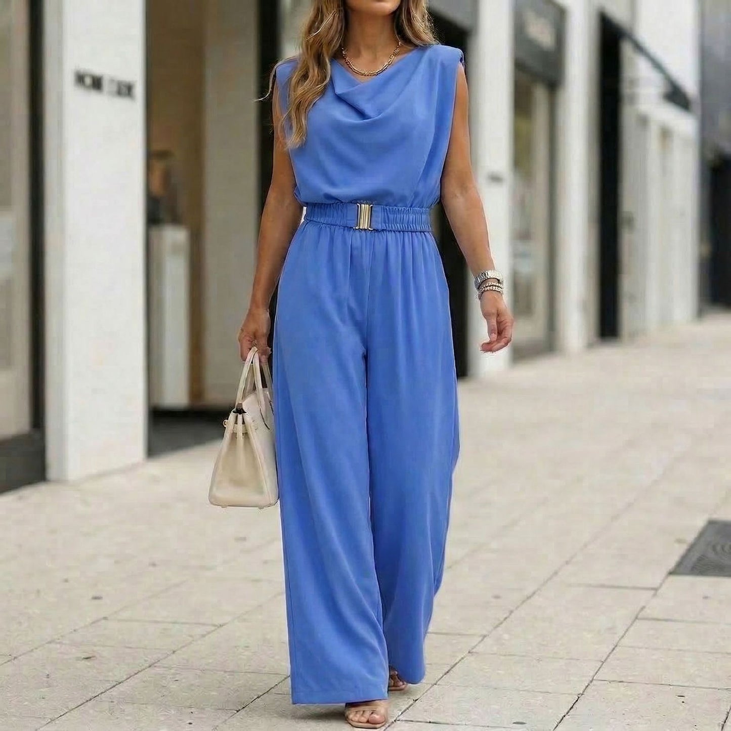 Women's Off-Shoulder Sleeveless Wide-Leg Jumpsuit – High Waist with Belt FitiqueFit