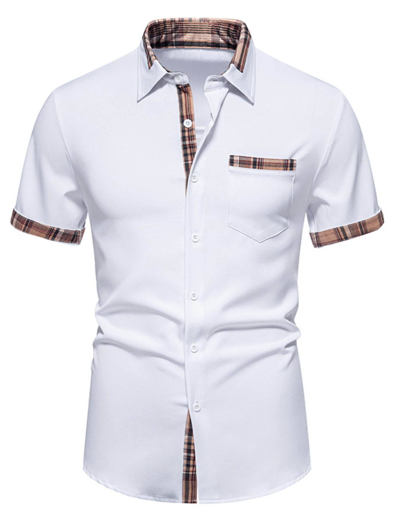 Men's Short Sleeve Plaid Trim Shirt New Era Fashion LLc