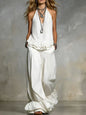 Women's V-Neck Ruffle-Trim Puff-Sleeve Two-Piece Set FitiqueFit