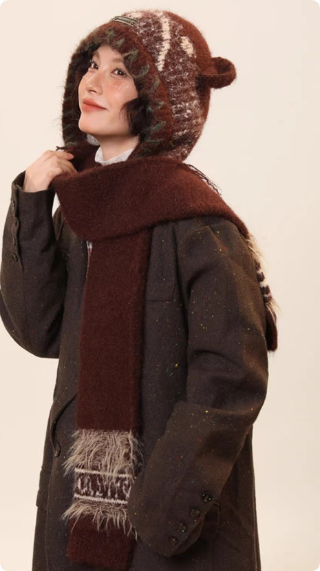 Women’s Cute Bear Ear Knitted Hat – Warm Ear-Covering Winter Beanie FitiqueFit