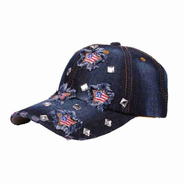 American Flag Distressed Denim Baseball Cap Country in My Heart