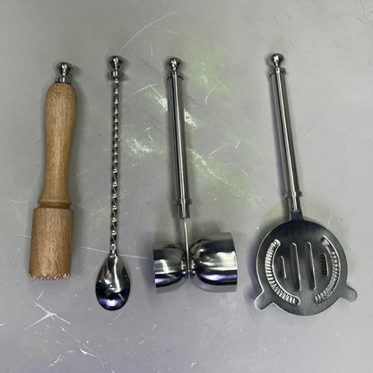 CREATIVE CO-OP Stainless Steel & Mango Wood Bar Tools w/ Stand Set of 5 DG0238 PayWut