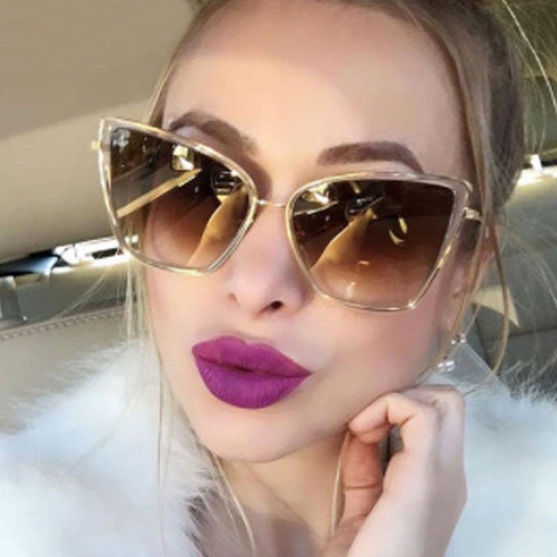 Big Cat Eye Sunglasses Women Black Mirror Sun Glasses FitiqueFit