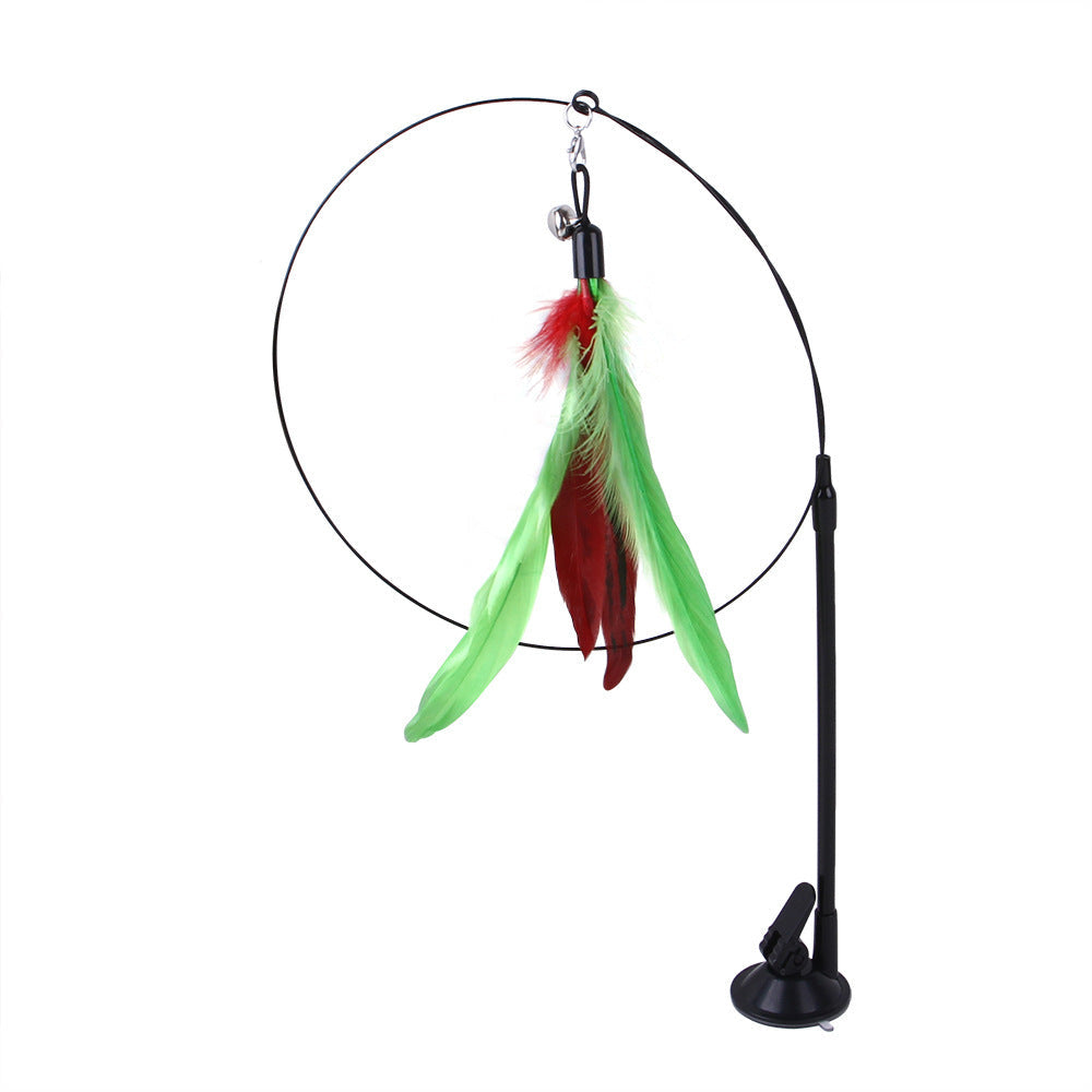 Suction cup cat toy stick that can be attached and held with steel wire multi head interchangeable cat toy and pet supplies