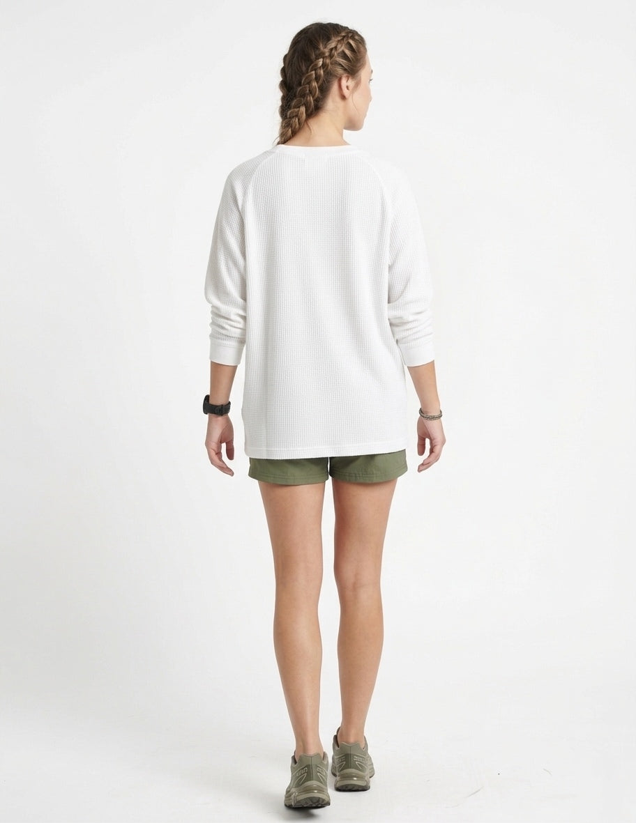 Charcoal Waffle-Knit Thermal Long Sleeve T-Shirt Crew Neck 80% Cotton Blend Tinyloverclothing