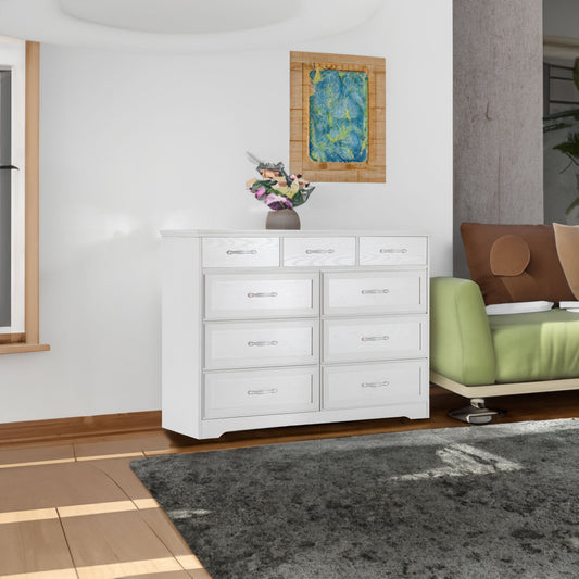 Bedroom dresser 9 drawer long dresser with antique handles wood chest of drawers for kids room 47.56''W x 15.75''D x 34.45''H
