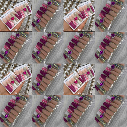 Pink long crystal press on nails HOL stores