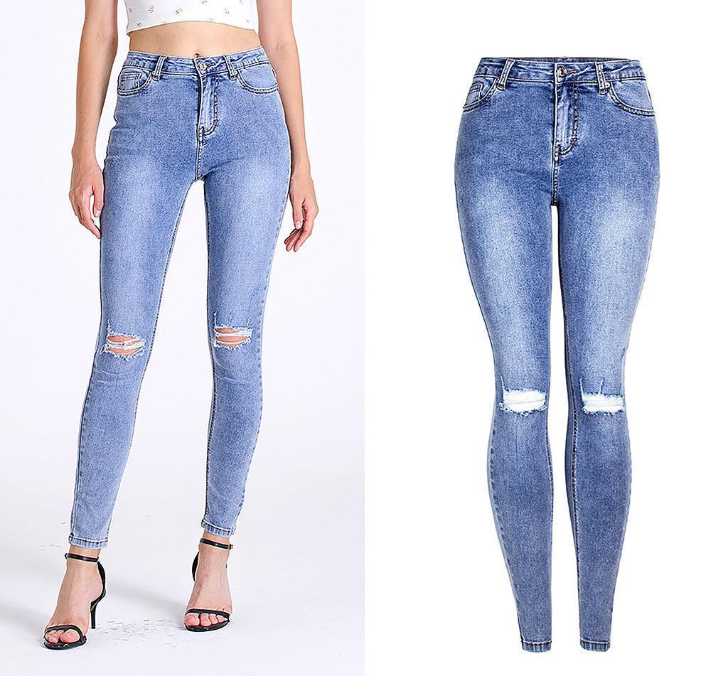 Essential Ripped Skinny Jeans – Stretch Slim Fit, Stone Wash Blue Denim, Street Style Country in My Heart