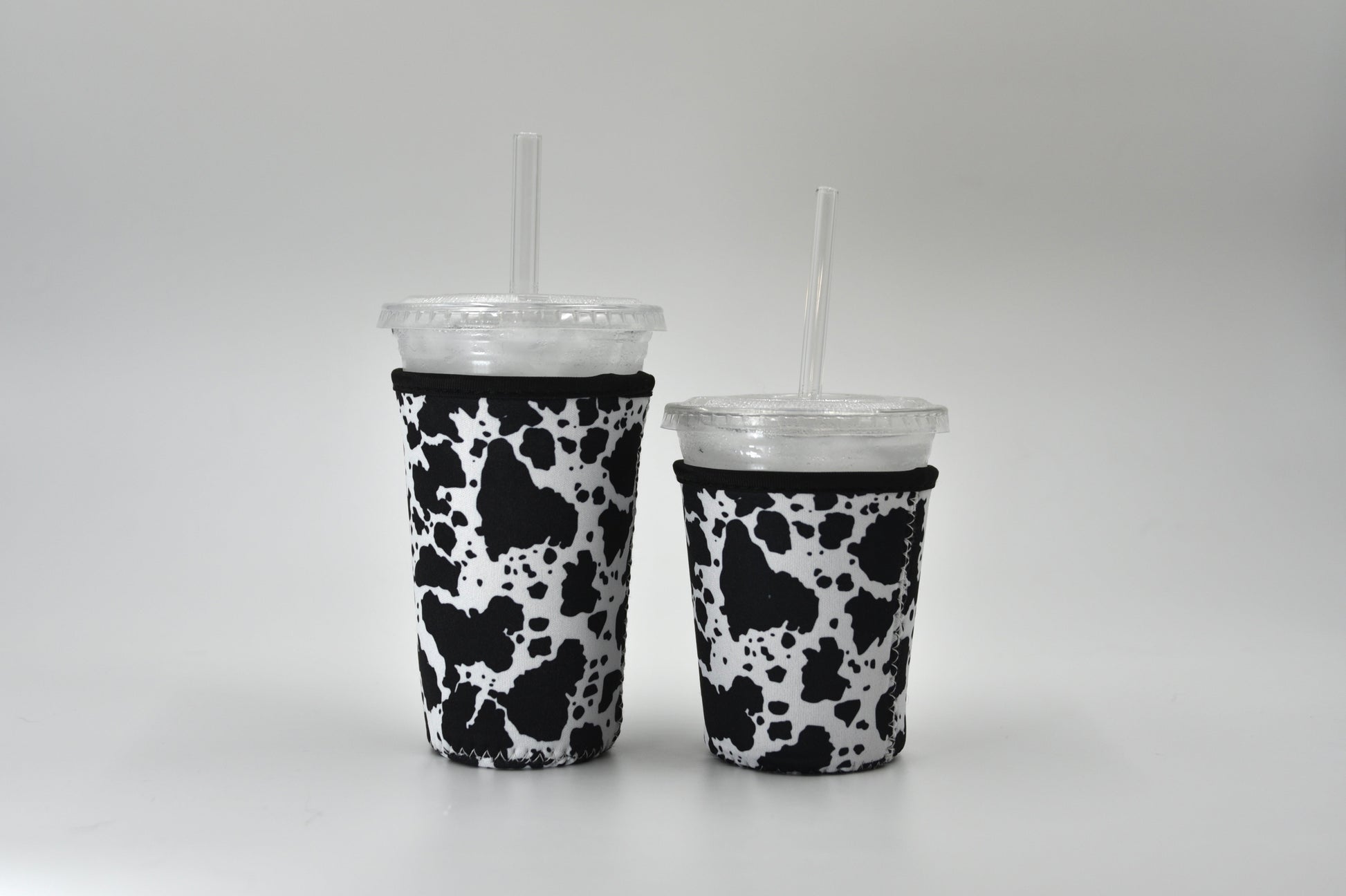 Black Cow Print Coffee Sleeve | Reusable Neoprene Iced Coffee Cup Cover (16–24oz) BashDesignsCo