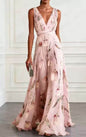 Women's Tulip Print Sleeveless Deep V-Neck A-Line Maxi Dress – 7 Colors FitiqueFit
