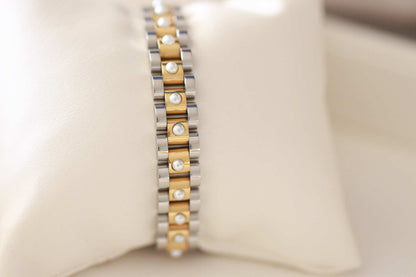 Mixed Metal Band Bracelet with Pearls ~ Deep South Originals Deep South Originals