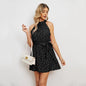 Printed Sleeveless Lace Up Collar Dress for Women