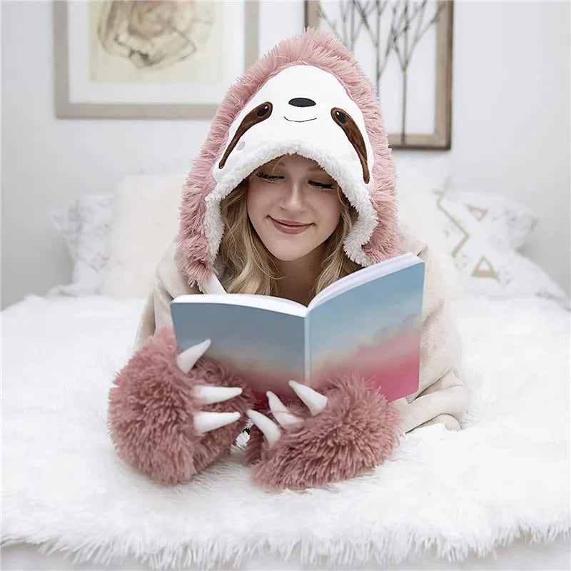 Winter Hooded Flannel Sloth Shaped Blanket ViralGalleria.com