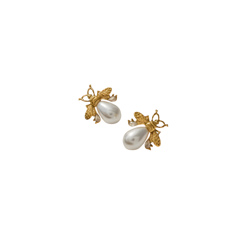 Pearl Bee Stud Earrings 18k Gold Non Tarnish Deep South Originals