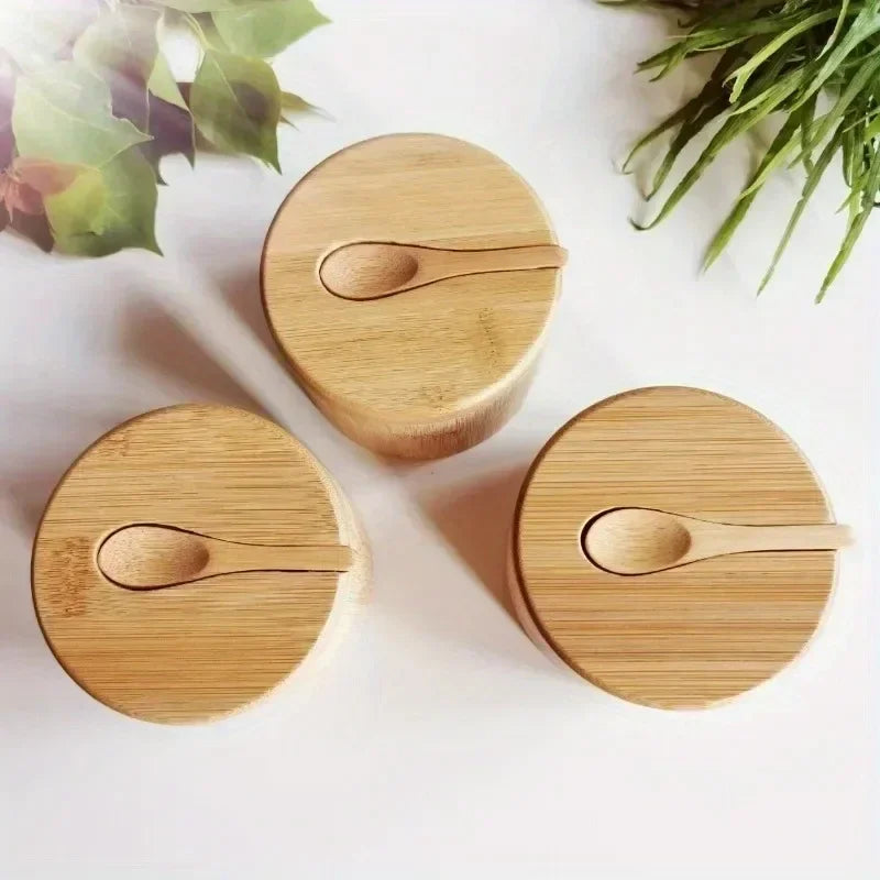 Bamboo Salt Box with Magnetic Lid and Spoon ViralGalleria.com
