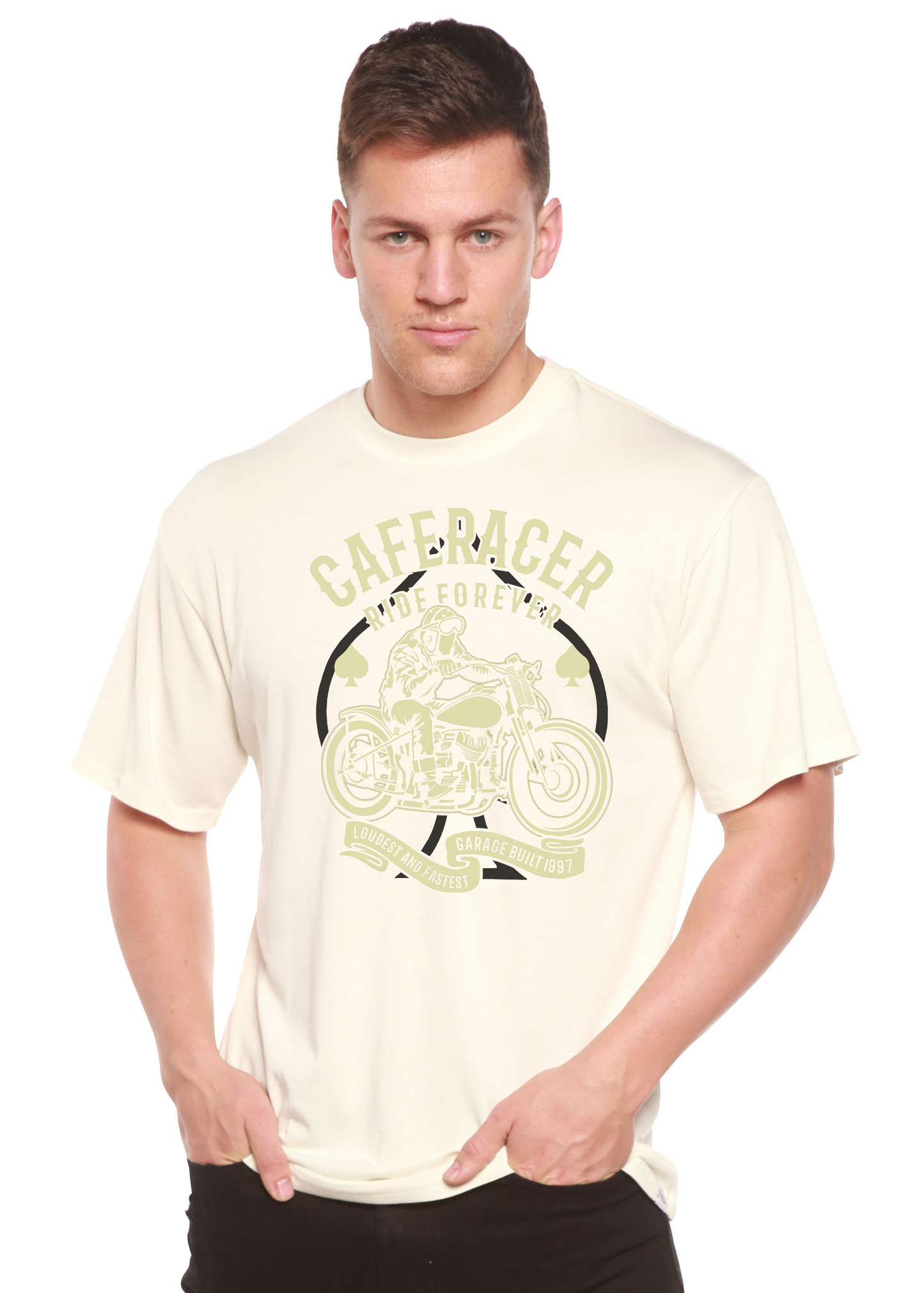 Caferacer Ride Forever Men's Bamboo Viscose/Organic Cotton Short Sleeve Graphic T-Shirt Spun Bamboo