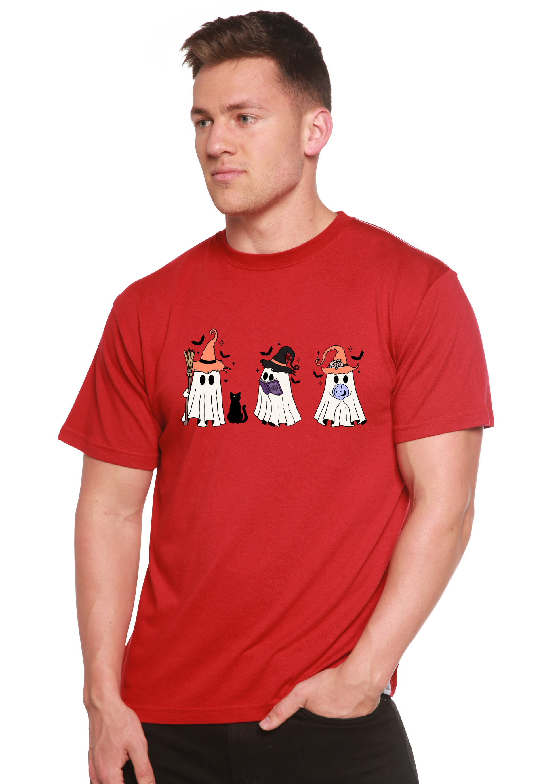 Halloween Boo Men's Bamboo Viscose/Organic Cotton Short Sleeve Graphic T-Shirt Spun Bamboo