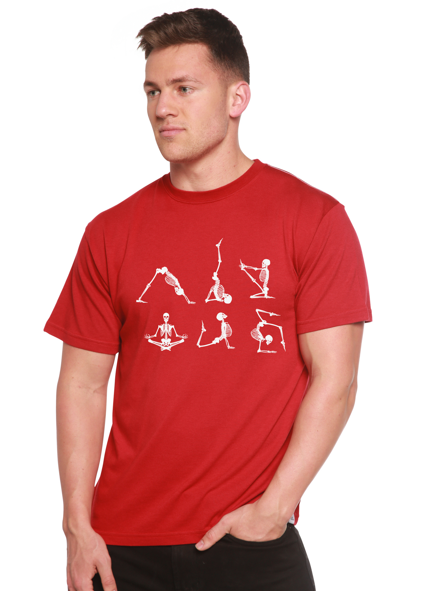 Halloween Skeleton Namaste Men's Bamboo Viscose/Organic Cotton Short Sleeve Graphic T-Shirt Spun Bamboo