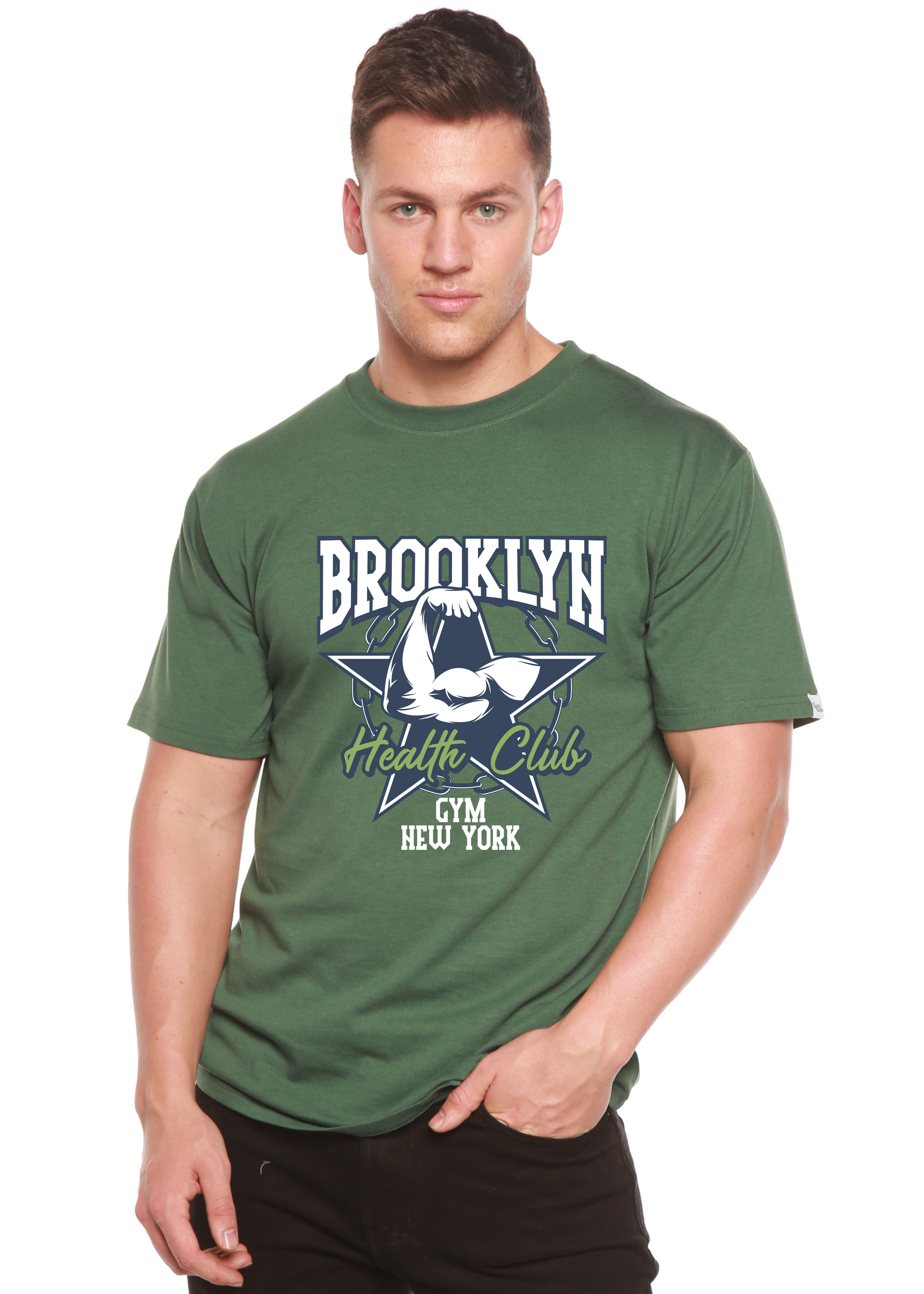 Brooklyn Health Club Men's Bamboo Viscose/Organic Cotton Short Sleeve Graphic T-Shirt Spun Bamboo