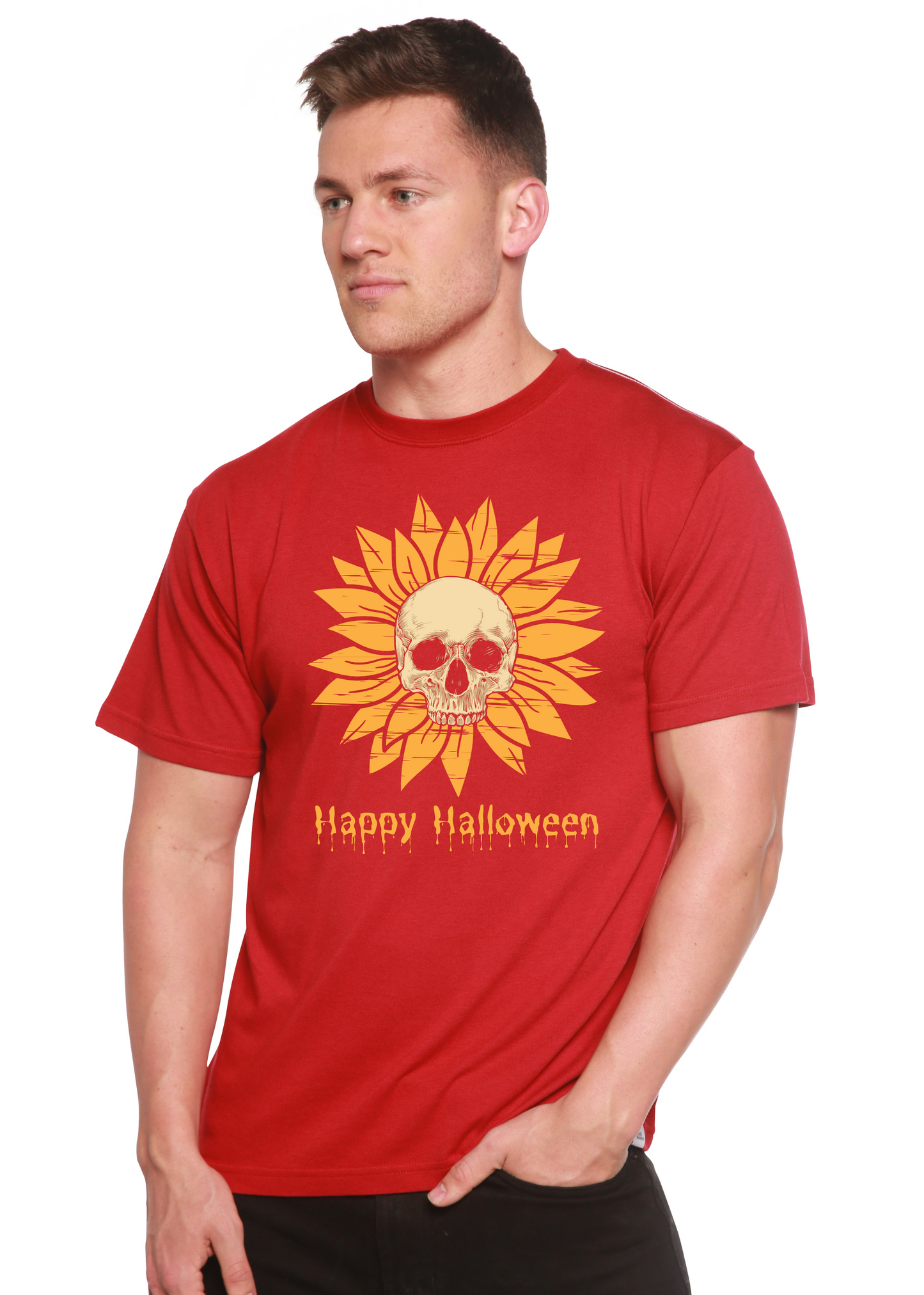 Happy Halloween Day Men's Bamboo Viscose/Organic Cotton Short Sleeve Graphic T-Shirt Spun Bamboo
