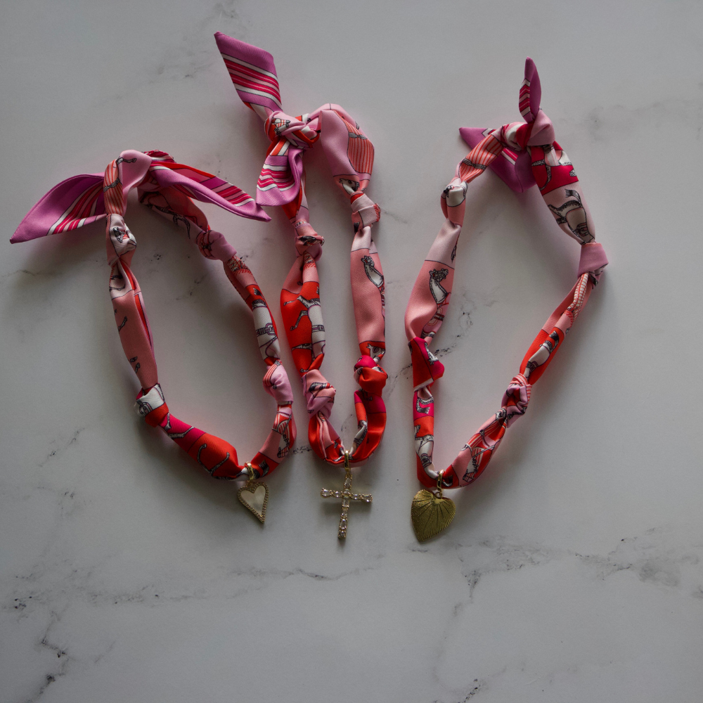 Scarf Necklace ~ Pink Horse Pattern Deep South Originals