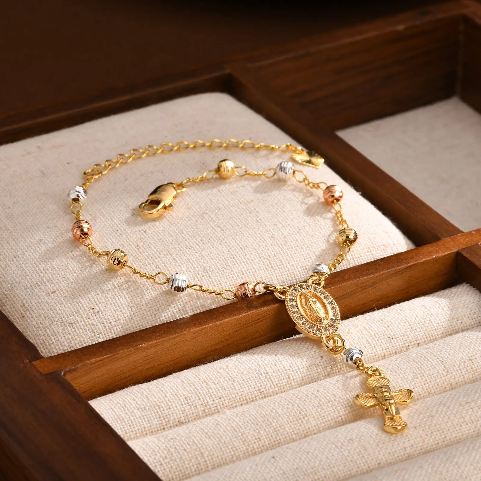 Tir-Color Rosary Cross Bead Charm Bracelet ViralGalleria.com