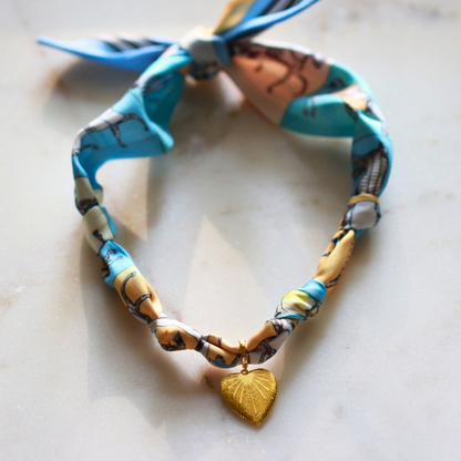 Scarf Necklace ~ Blue Horse Pattern Deep South Originals