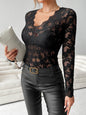 Women's Elegant V-Neck Lace Patchwork Long Sleeve Top FitiqueFit