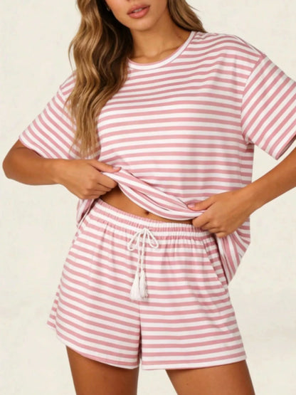 Striped Short Sleeve Tee and Drawstring Shorts Set New Era Fashion LLc