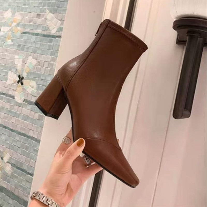 Soft Leather Zip-Back Velvet-Lined Skinny Boots — Sleek Heels FitiqueFit